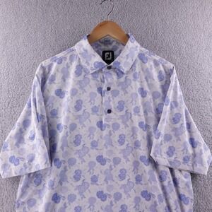Footjoy FJ Mens Golf Polo Shirt Large Floral Print‎ Short Sleeve Button Up